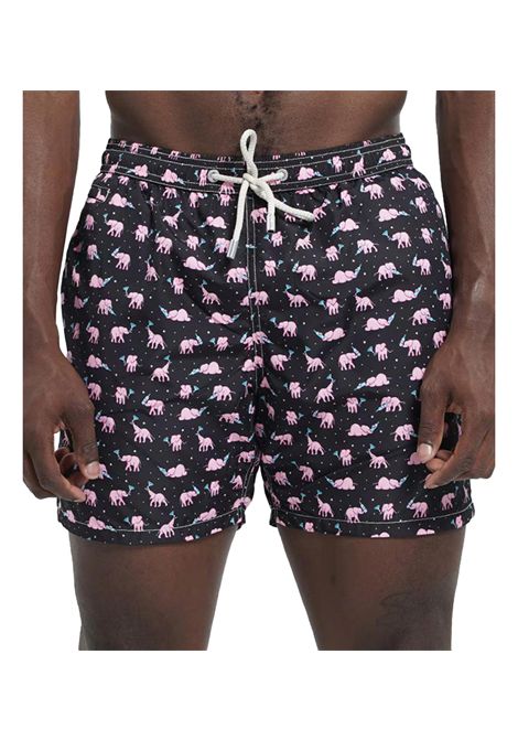 Costume uomo Lighting Micro MC2 Saint Barth 05521H Nero elefanti rosa all over stampa coulisse poliestere MC2 SAINT BARTH | Costumi | LIGHTINGMICRO05521H00